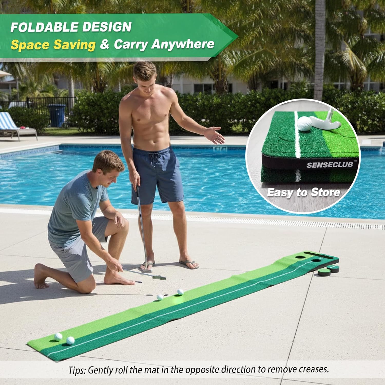 Indoor Putting Green Game, Foldable Putting Mat Golf Game Set, Golf Gifts for Men - 1x8 Ft - Image 4