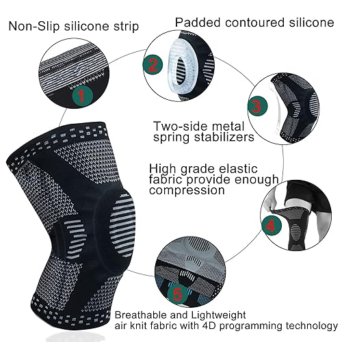 Miniatura 3 de Rodillera de compresión para el dolor de rodilla para hombres y mujeres con almohadillas de gel para rótula y estabilizadores laterales