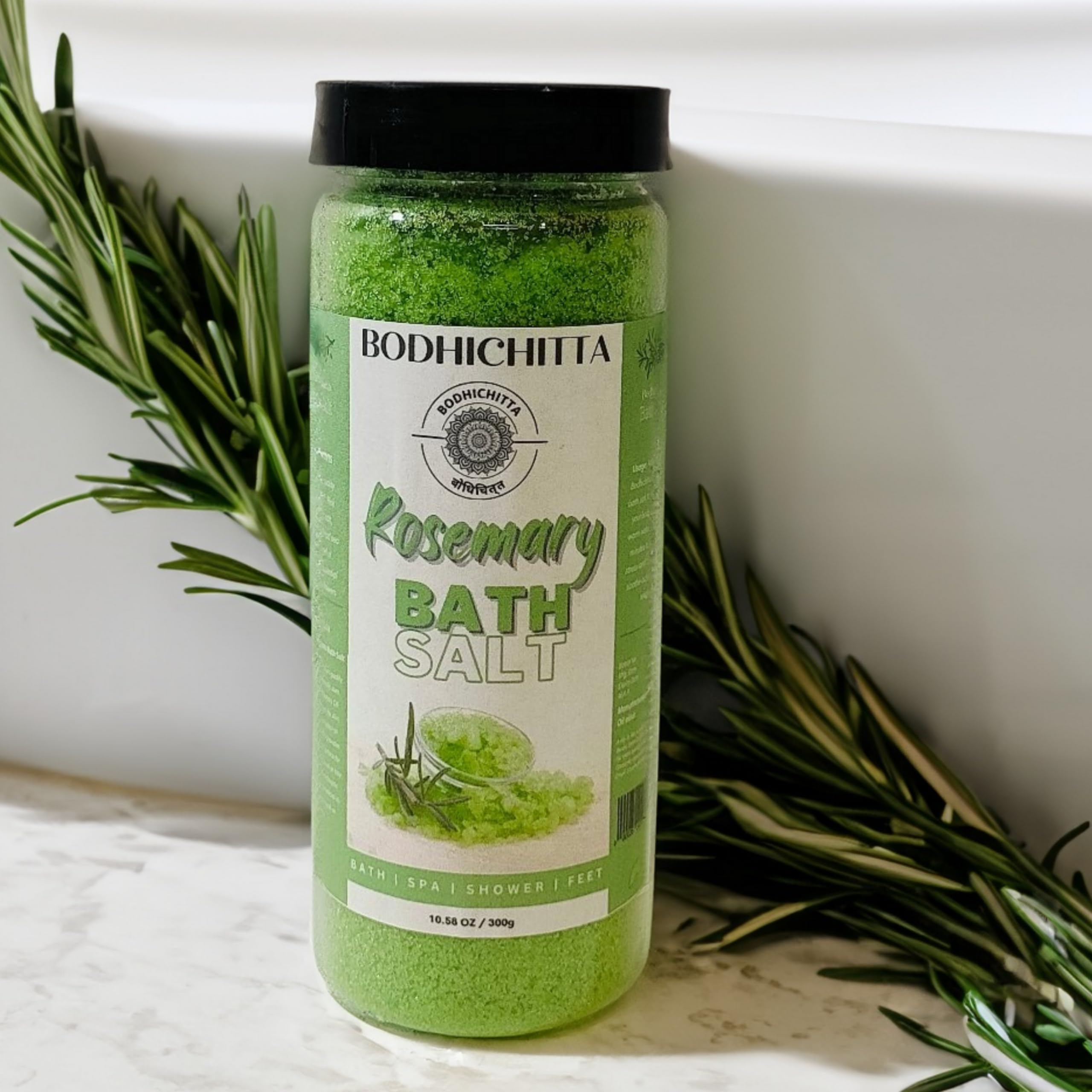 Bodhichitta Rosemary Bath Salt for Body & Foot Spa, Calming, Relaxing, Muscle Pain Relief, Aromatherapy | Pure & Natural | Sea Salt, Essential Oil & Vitamin E, 300g