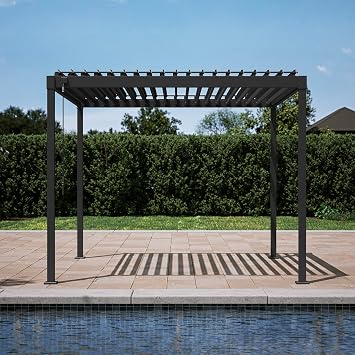 MIRADOR 80S Louvered Pergola 10 x 10, Modern Style with Adjustable Louvers for Outdoor Roof, Garden, Easy Assembly, Durable, Charcoal
