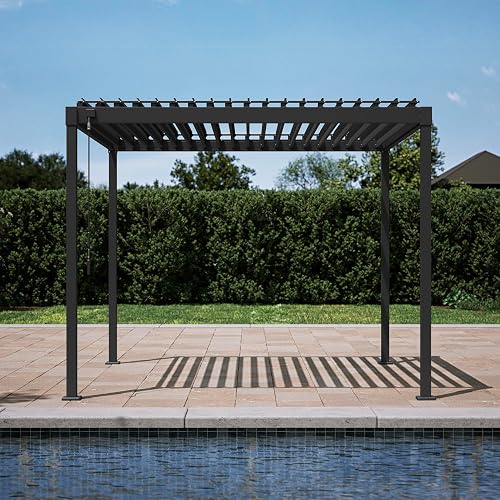 MIRADOR 80S Louvered Pergola 10' x 10', Modern Style with Adjustable Louvers for Outdoor Roof, Garden, Easy Assembly, Durable, Charcoal
