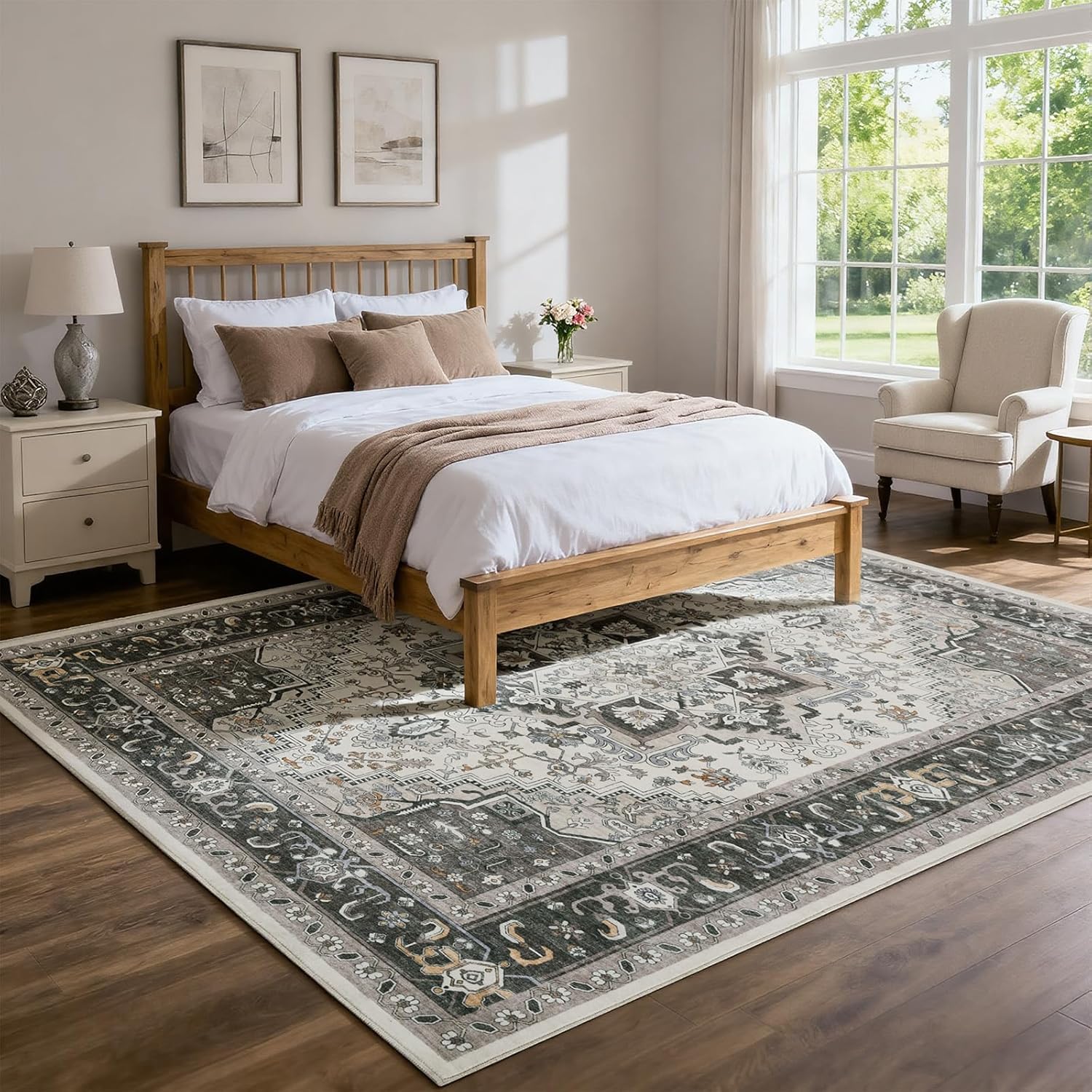 Washable 8X10 Area Rugs for Living Room, Soft Low Pile Vintage Rugs with Non Slip Rubber Backing, Boho Large Carpet for Bedroom, Dining Room, Farmhouse, Nursery, Home Office - Image 8