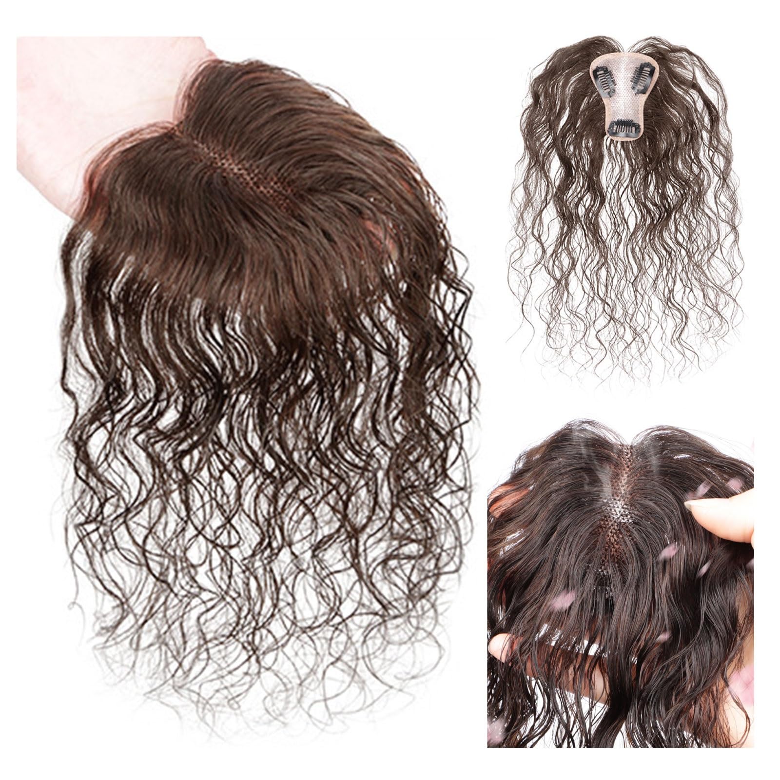Real Human Hair Topper for Thinning Hair, Curly 10 Inch Clip-In Amazon.com : GYKJBF Mocha Brown 100% Real Human Hair Toppers  main image 4