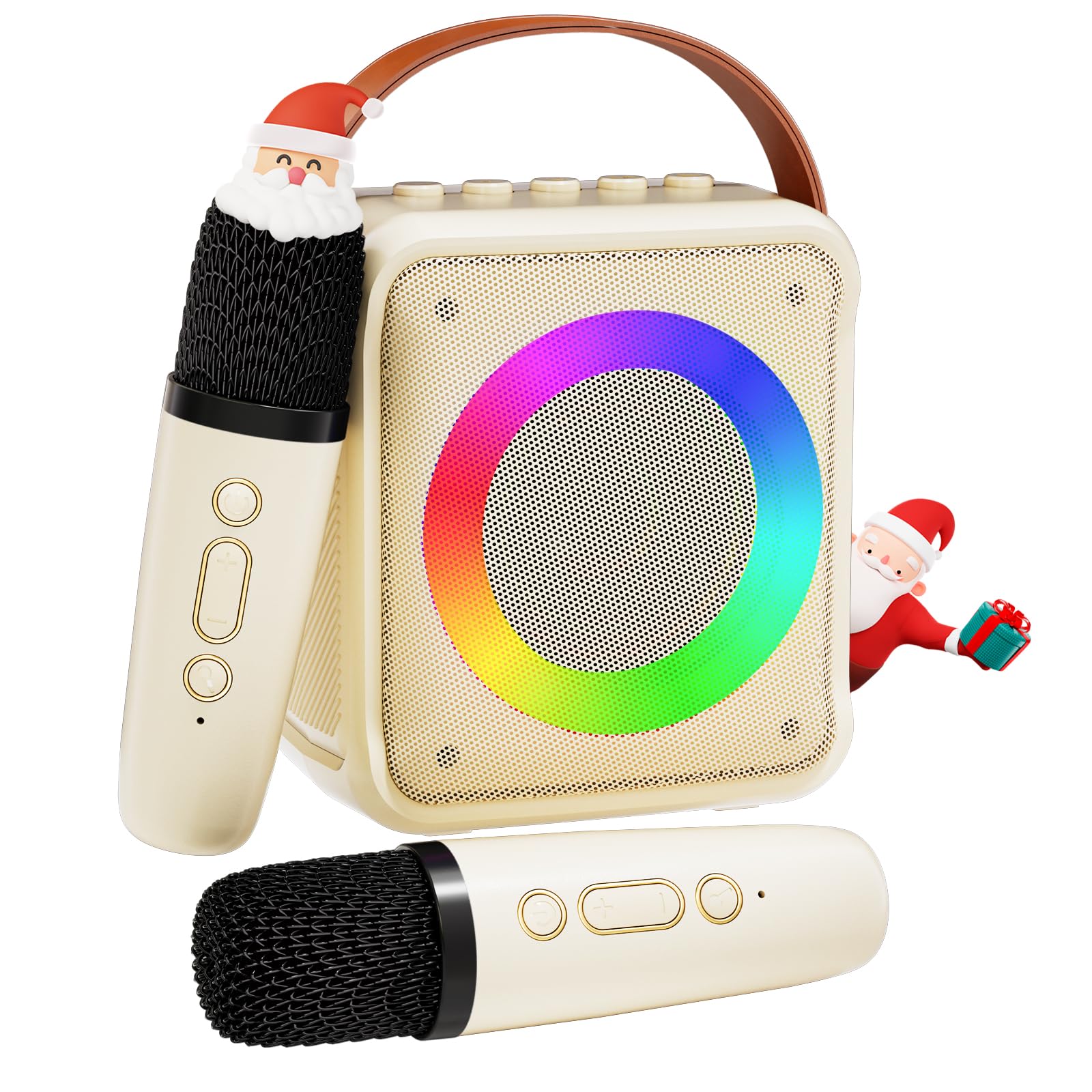 VERKB Mini Karaoke Machine for Kids Adults, Portable Bluetooth Speaker with 2 Wireless Microphones, Microphone Speaker Set with LED Disco Lights for Home Party Birthday Gifts for Girls Boys Kid(White)