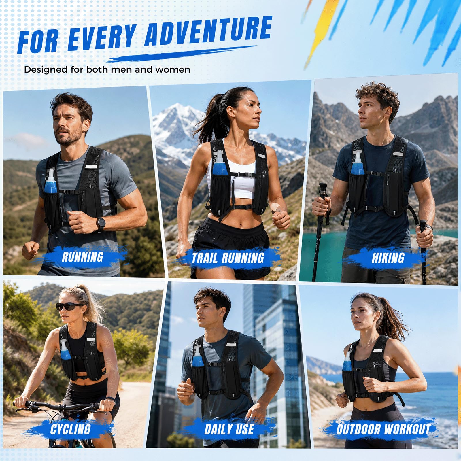 Chaleco Hidratación Trail Running con Soft Flask 500ml, Mochila Running Hombre Mujer Ligero y Transpirable, Chaleco Correr Reflectante con Múltiples Bolsillos para Maratón Ciclismo Senderismo
