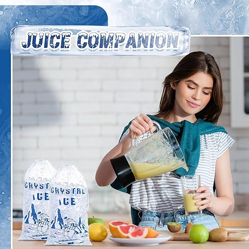 Miniatura 6 de Honoson 100 bolsas de almacenamiento de hielo de plástico de 8 libras con cierre de cordón de algodón para barbacoas, campamentos, puestos de