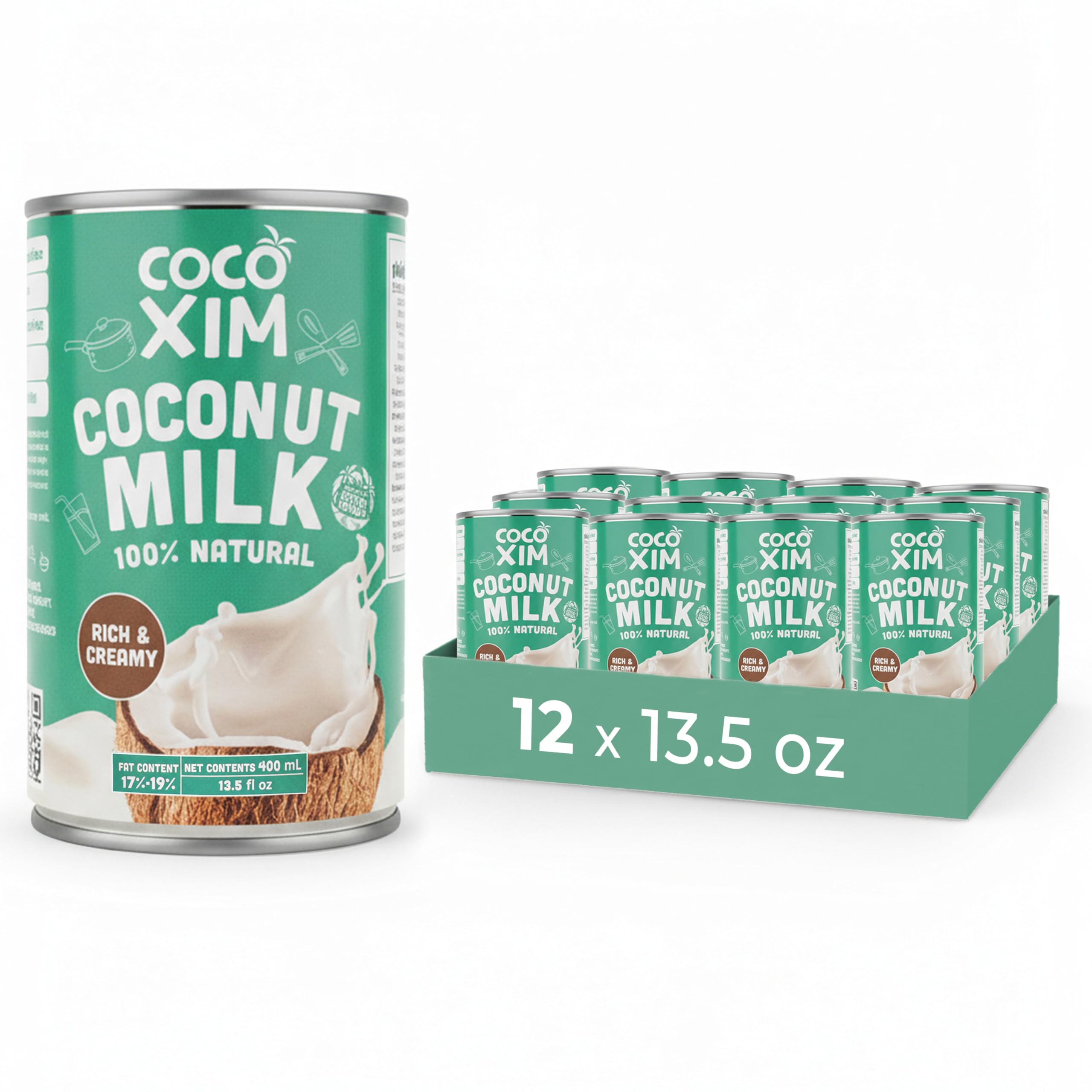 Amazon.com: COCOXIM 100% Natural Coconut Milk, 400ml (Pack of 12