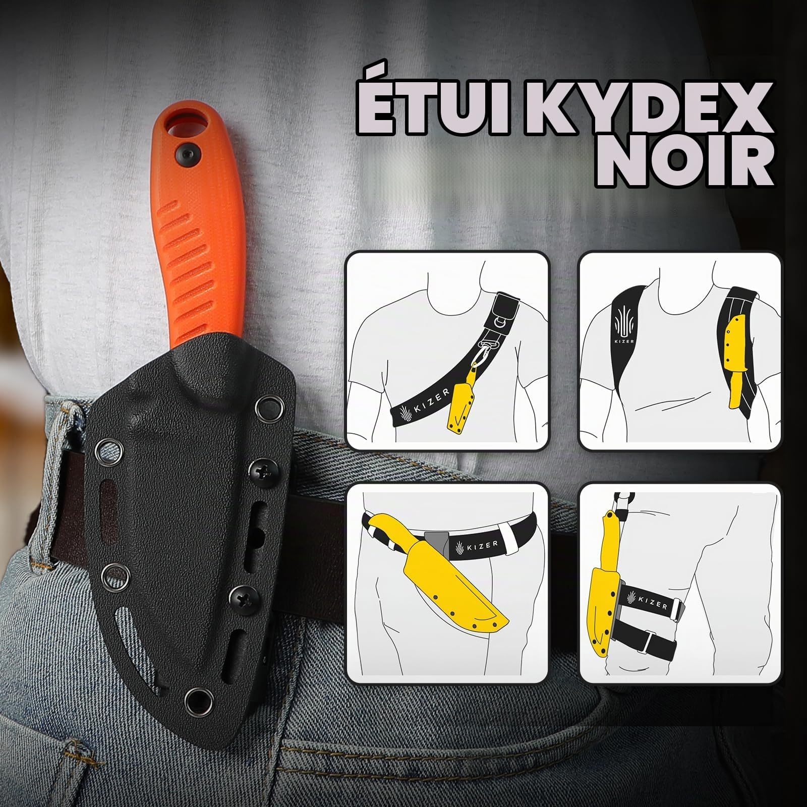 Kizer Hare Couteau à Lame Fixe avec Étui, Lame en Acier D2 de 8cm, Couteau de EDC avec Manche en G10, Petits Couteaux de Survie pour Camping, pour Hommes et Femmes, 1077A1