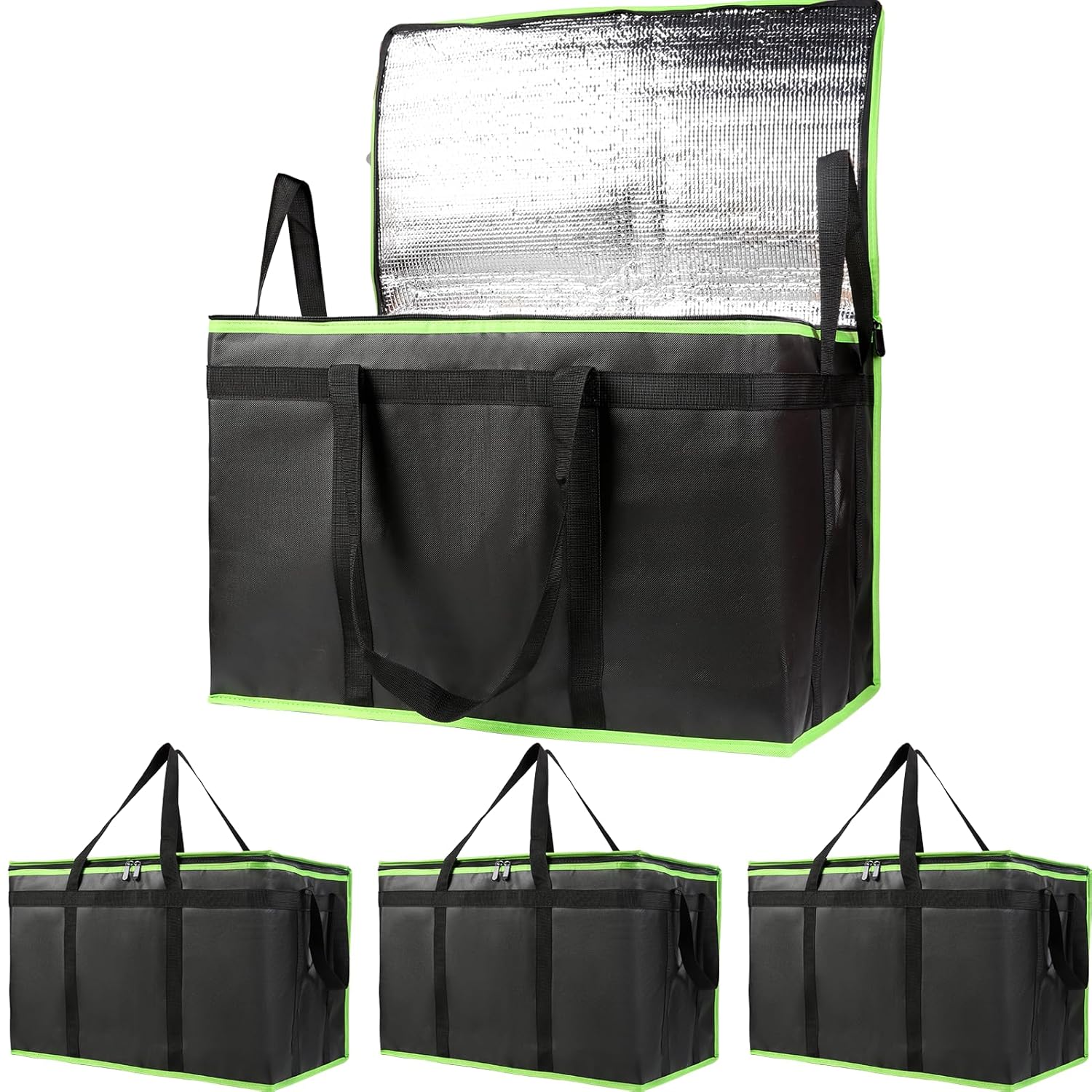 Bodaon 4-Pack Insulated Food Delivery Bag, XXX-Large Meal Grocery Tote Insulation Bag for Hot and cold Food, Commercial, Large Capacity Reusable Warming Bag, Red