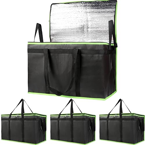 Vista 113 de Bolsa térmica, suave y aislada, bolsa de alimentos plegable para entrega de alimentos, portátil, color gris negro, paquete de 4, tamaño L