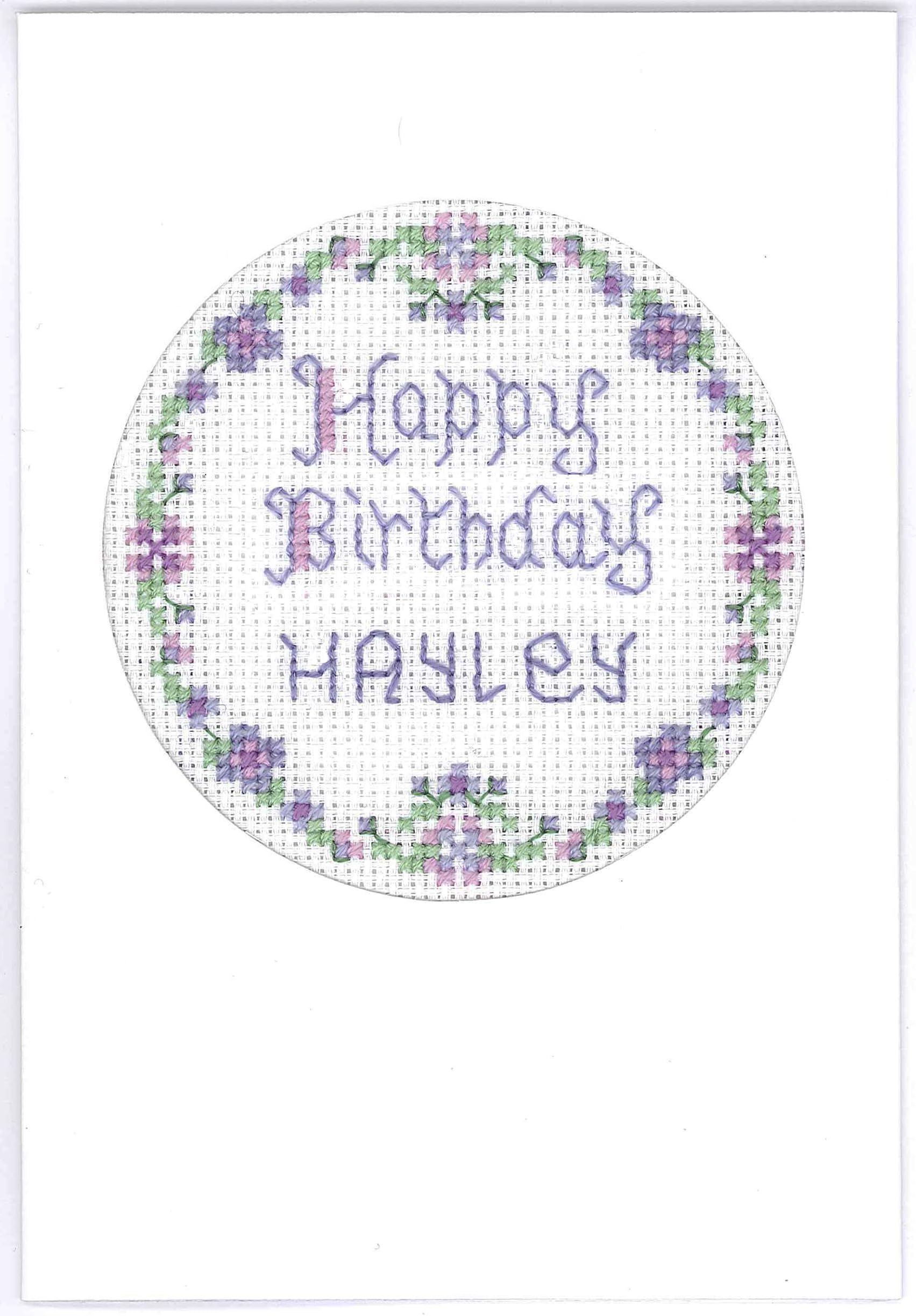 Lifetime Samplers & Decorative Textiles Mauve Floral Birthday Card - Complete Cross Stitch kit on 16 aida with Clear Colour Chart