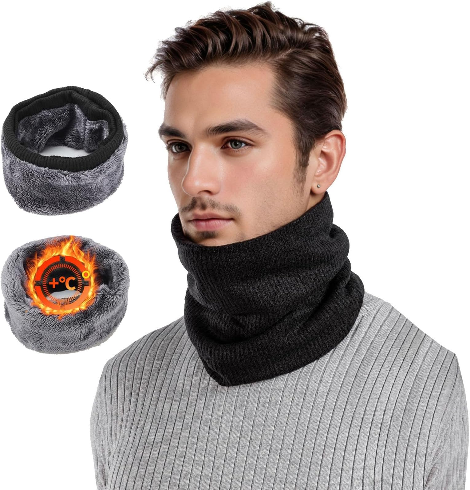 BENIFILEFleece Snoods for Men Women Thermal Snood Scarf Knitted Neck Warmer Thick Neck Gaiters for Sports Running Cycling Motorcycle Skiing Accessories Winter Essentials Christmas Gifts(Black)
