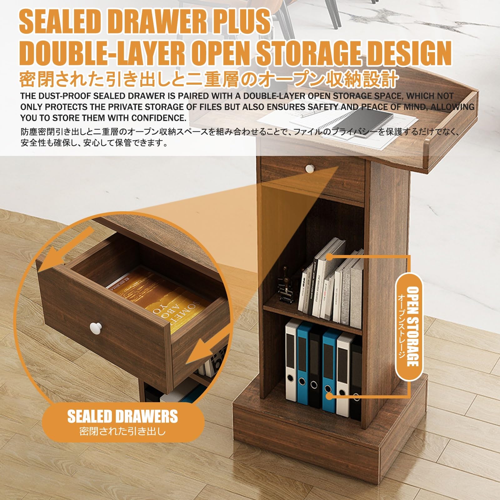Rednerpult aus Holz, moderne Multifunktions-Kanzel für Klassenzimmer und Veranstaltungen, stabile Struktur, vielseitiges Design, Eichen-Finish mit Türen
