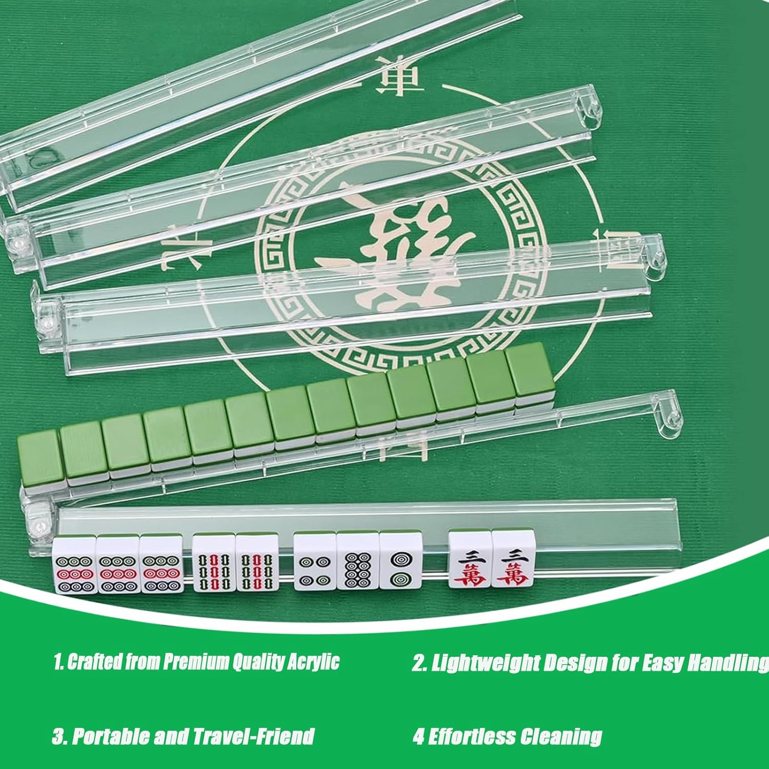 4PCS Mahjong Racks with Pushers and Mahjong Line Finder,Clear Acrylic American Majiang Tile Racks,Imports Modern Mahjong Racks with Built-in Pushers