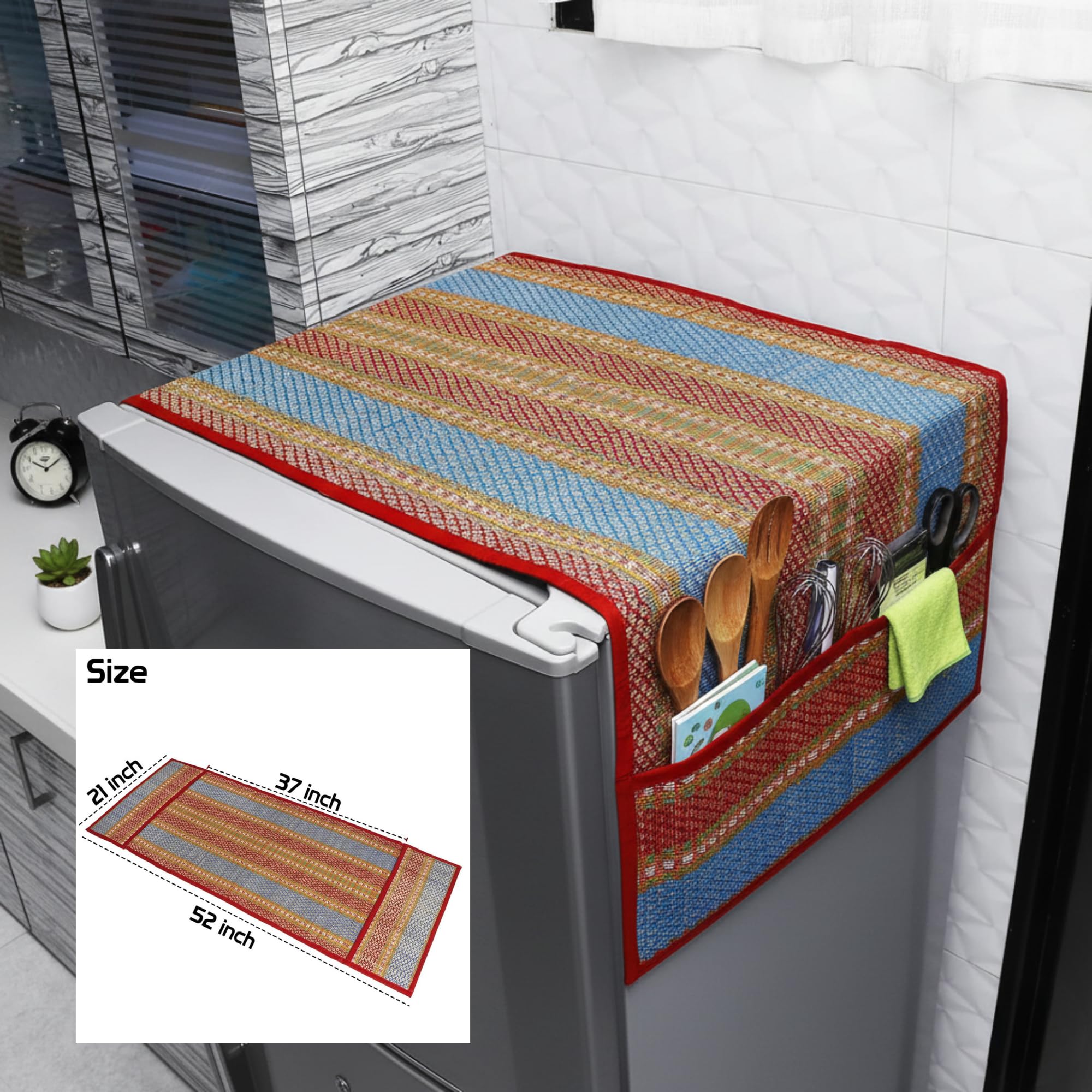Eco-Friendly Fridge Cover - Handwoven Madurkathi -5 Eco-Friendly Fridge Cover - Handwoven Madurkathi -5