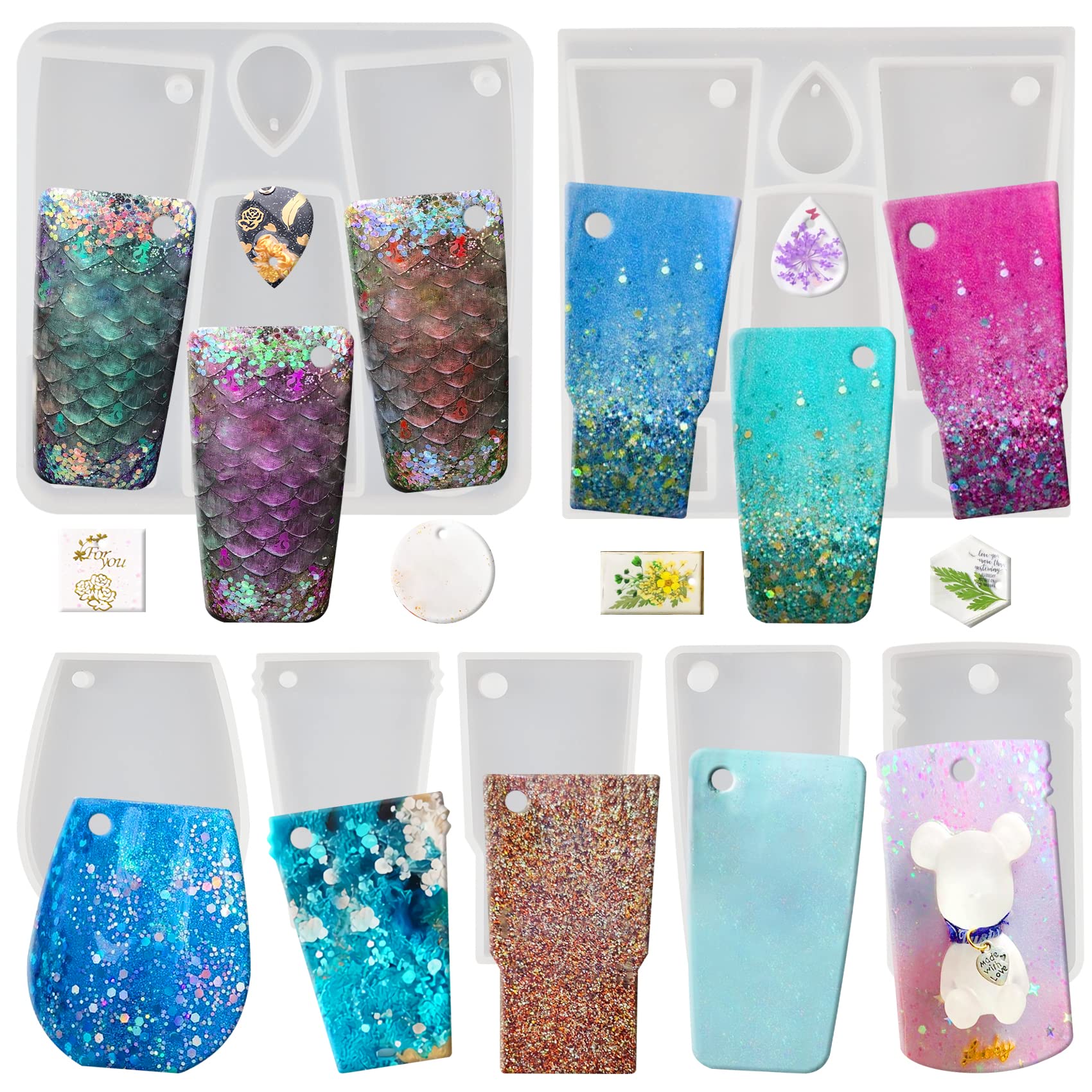 musykrafties Tumbler Epoxy Resin Silicone Moulds Set for Mug Coffee Cup Marson Jar Perforated Tag Keychain Pendant Charms 17-Cavity