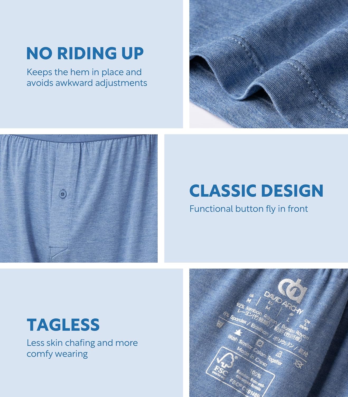 DAVID ARCHY Mens Boxers Soft Rayon Made from Bamboo Boxers for Men Pack Loose Underwear Cooling Mens Boxer Shorts - Image 5