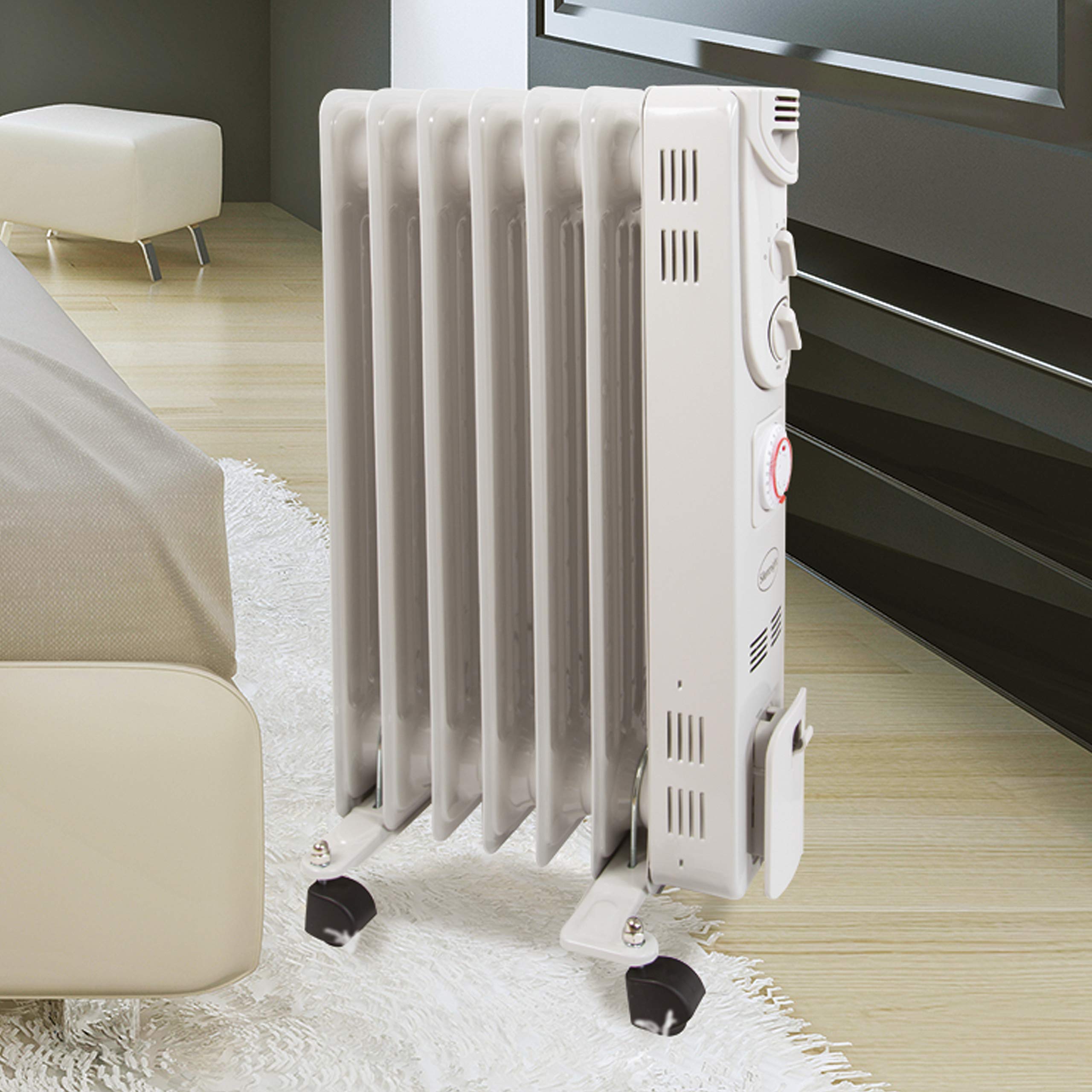 Silentnight 7-Fin Oil Filled Radiator with Timer, 1500 Watt, 38140, White,  L67.5(cm) x W14(cm) x H38.5(cm) : Amazon.co.uk: DIY u0026 Tools