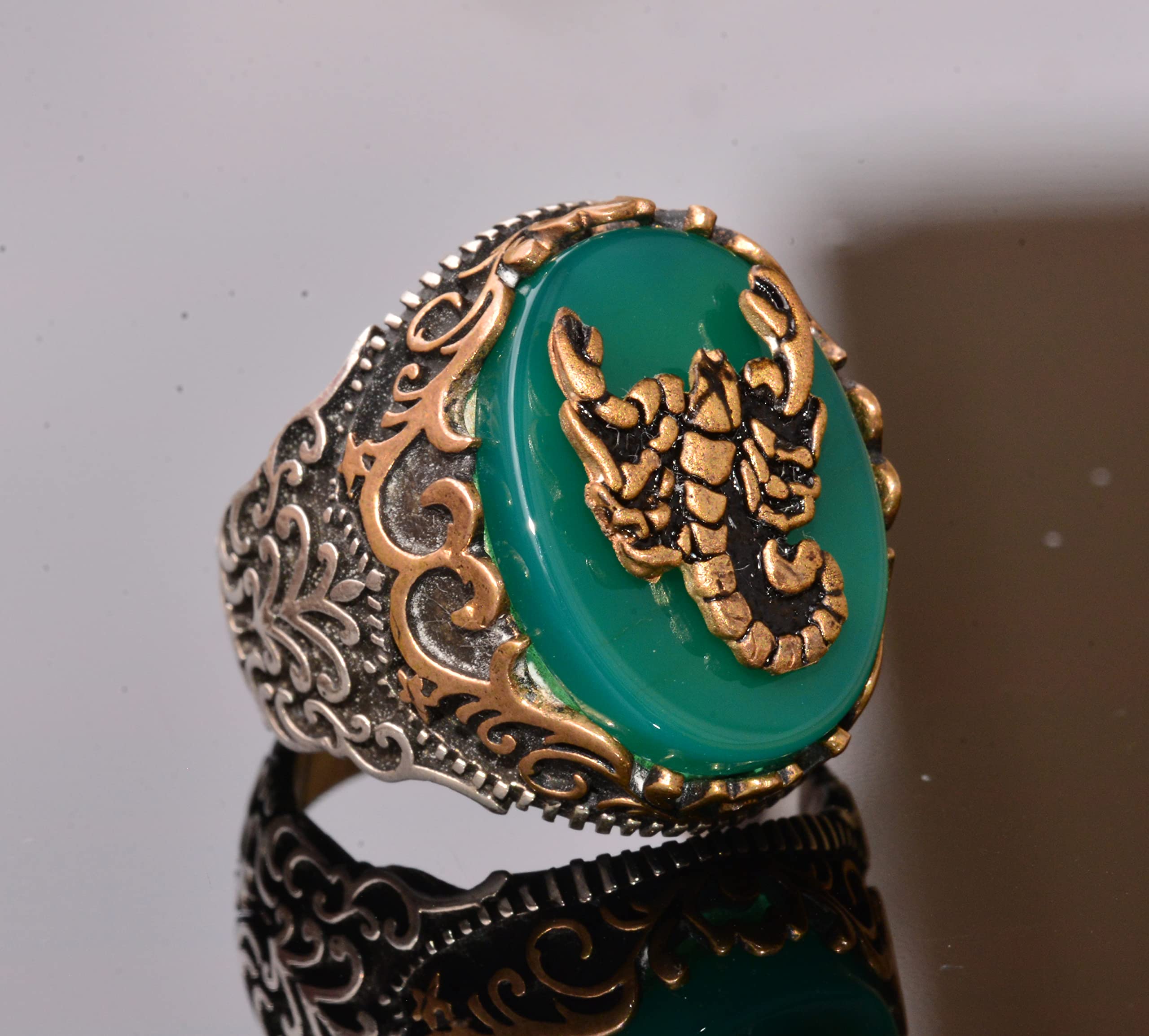Bague en argent sterling 925 K pour homme, bague symboles, pierre d'agate verte