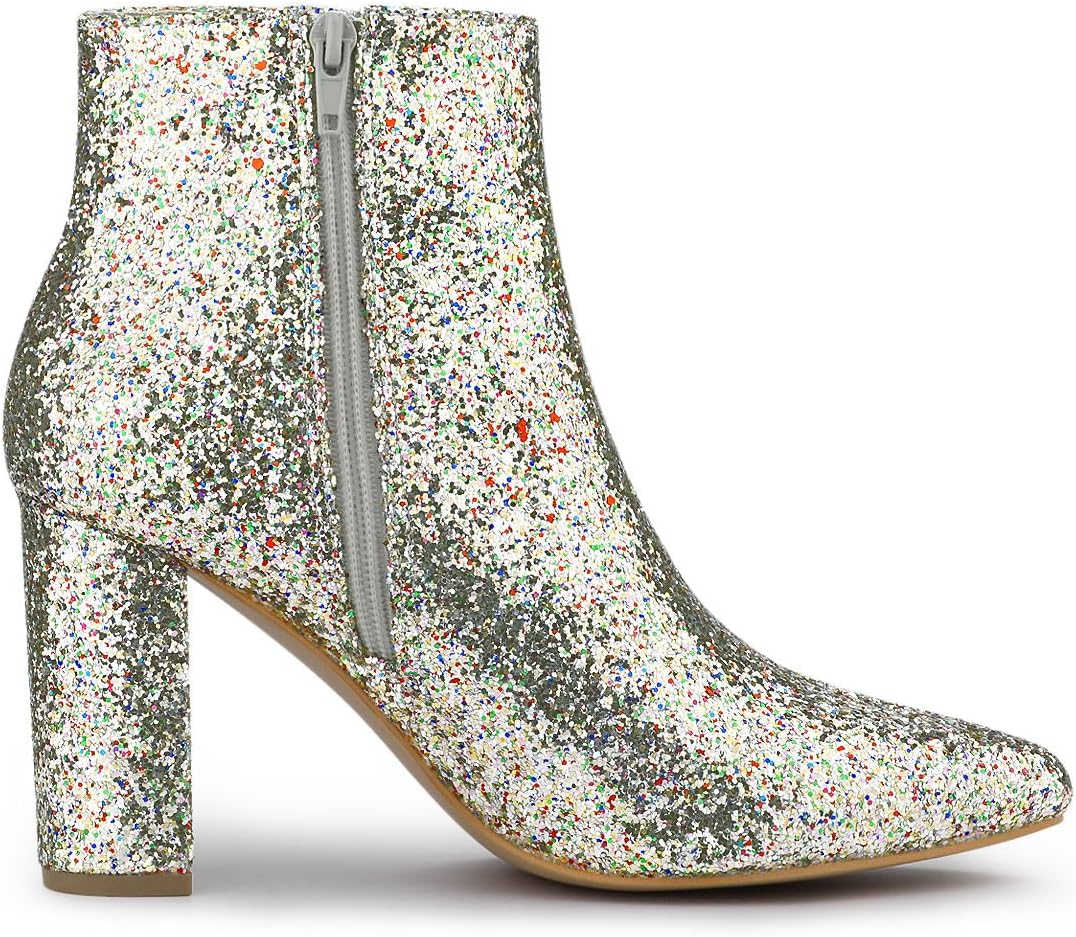 Allegra K Women's Glitter Pointed Toe Chunky Heel Ankle Boots - Image 6