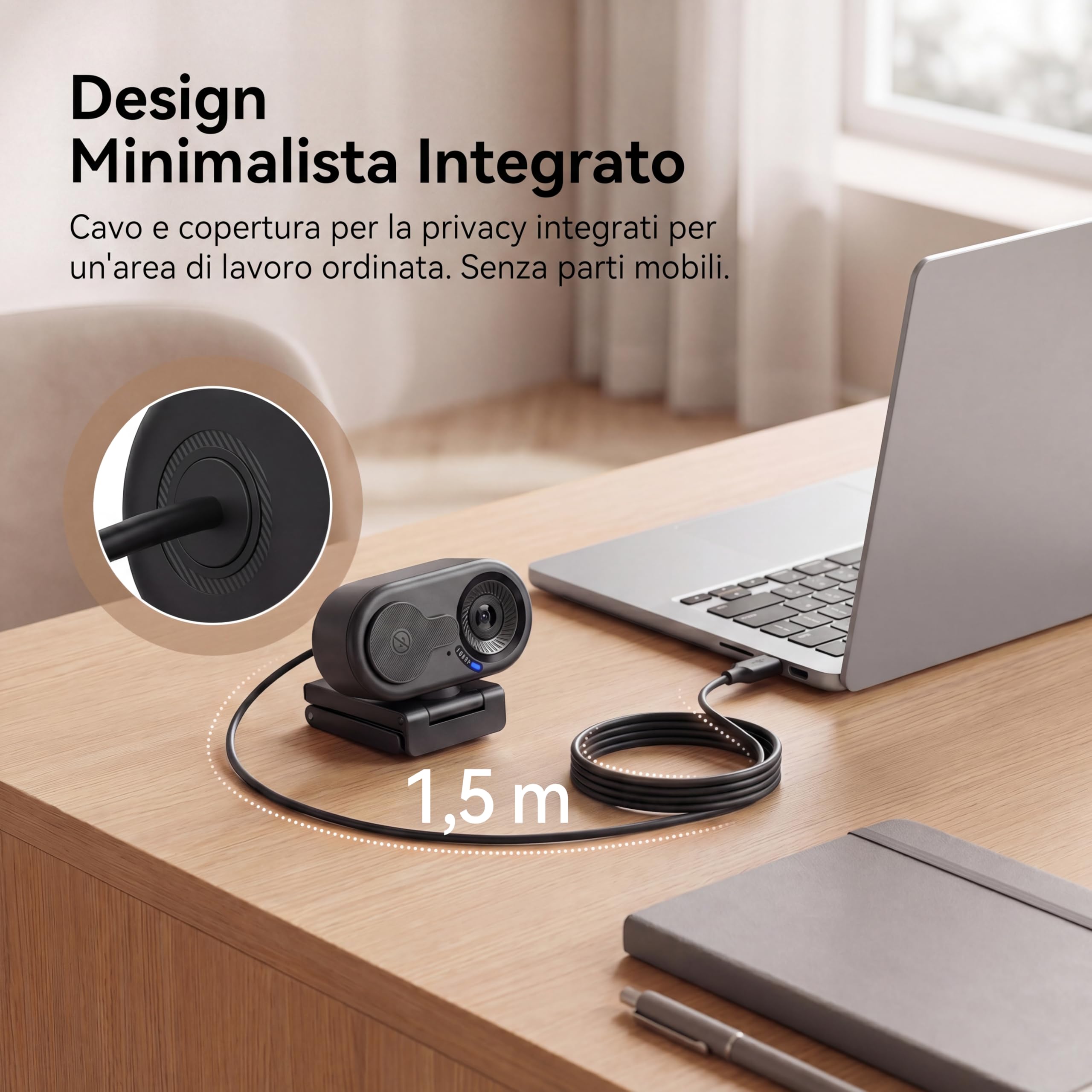 EMEET Webcam 1080P per PC, C100 Webcam per Portatile con Microfono, Web cam HD con Copertura per la Privacy, Fotocamera per Computer 66°, Plug&Play, Fotocamera USB per OBS/Twitch/YouTube/Windows/Mac