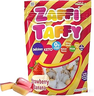 Zaffi Taffy Sugar Free Candy - Dye Free, Keto & Diabetic-Friendly, Dentist-Approved Treats for Kids (Strawberry + Banana, 5.0 oz)