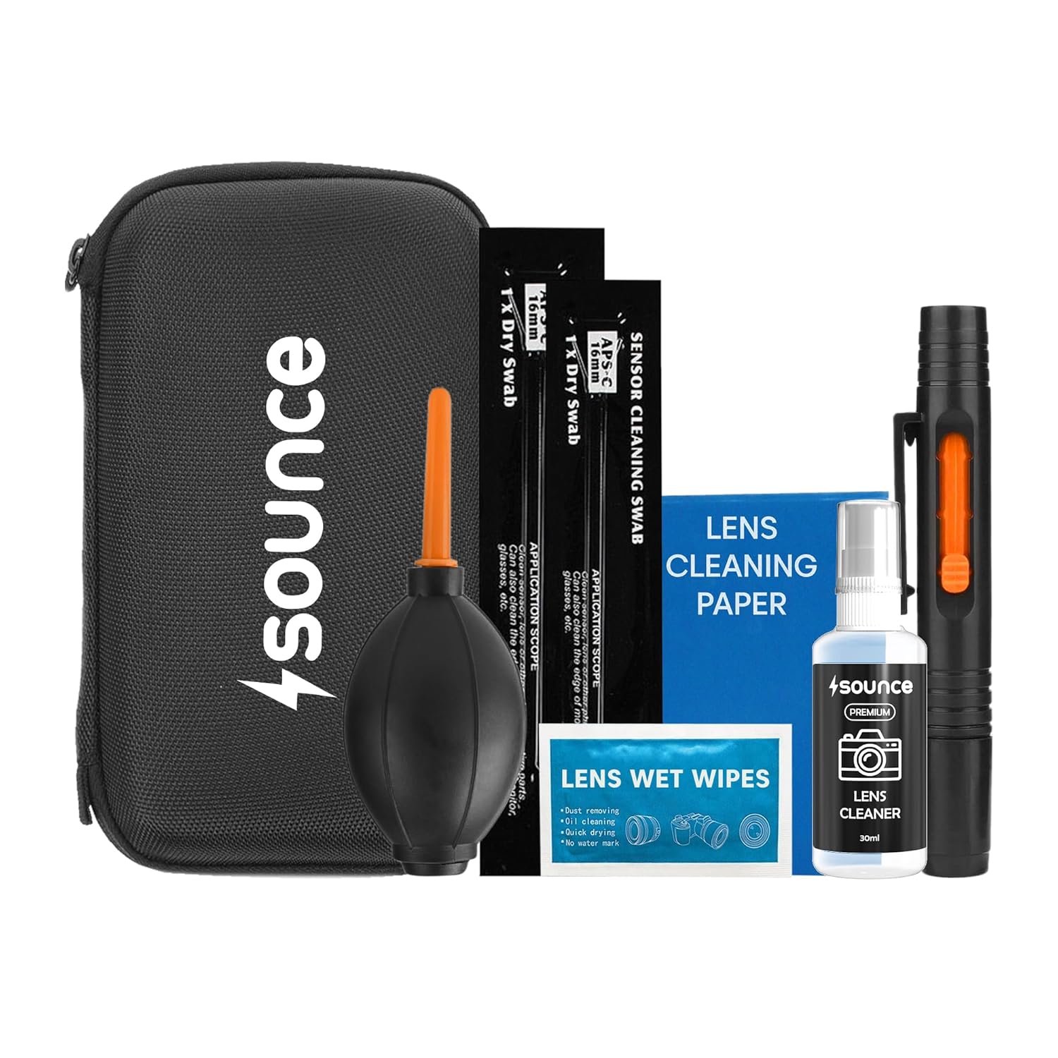 Sounce Professional 8-in-1 Camera Cleaning Travel Kit – Complete Lens & Screen Cleaning Solution for DSLR, Mirrorless Cameras, Filters, Displays, Binoculars, Laptops & Other Sensitive Electronics