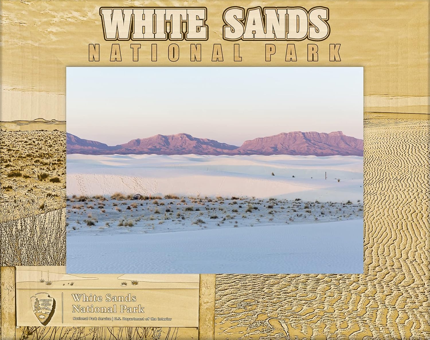 Saddle Mountain Souvenir White Sands National Park Laser Engraved Wood Picture Frame Landscape (3 x 5)