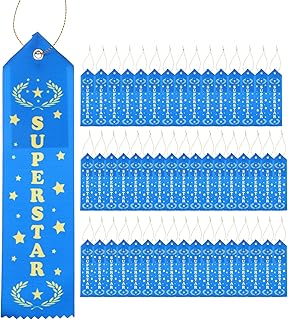 PATIKIL 80 Cintas de Premio, 8 x 2" Cintas de Participación Super Star Medallas de Fútbol Cintas de Premio a Granel Reconocimiento de Ganadores para Eventos Deportivos de Competición Azul