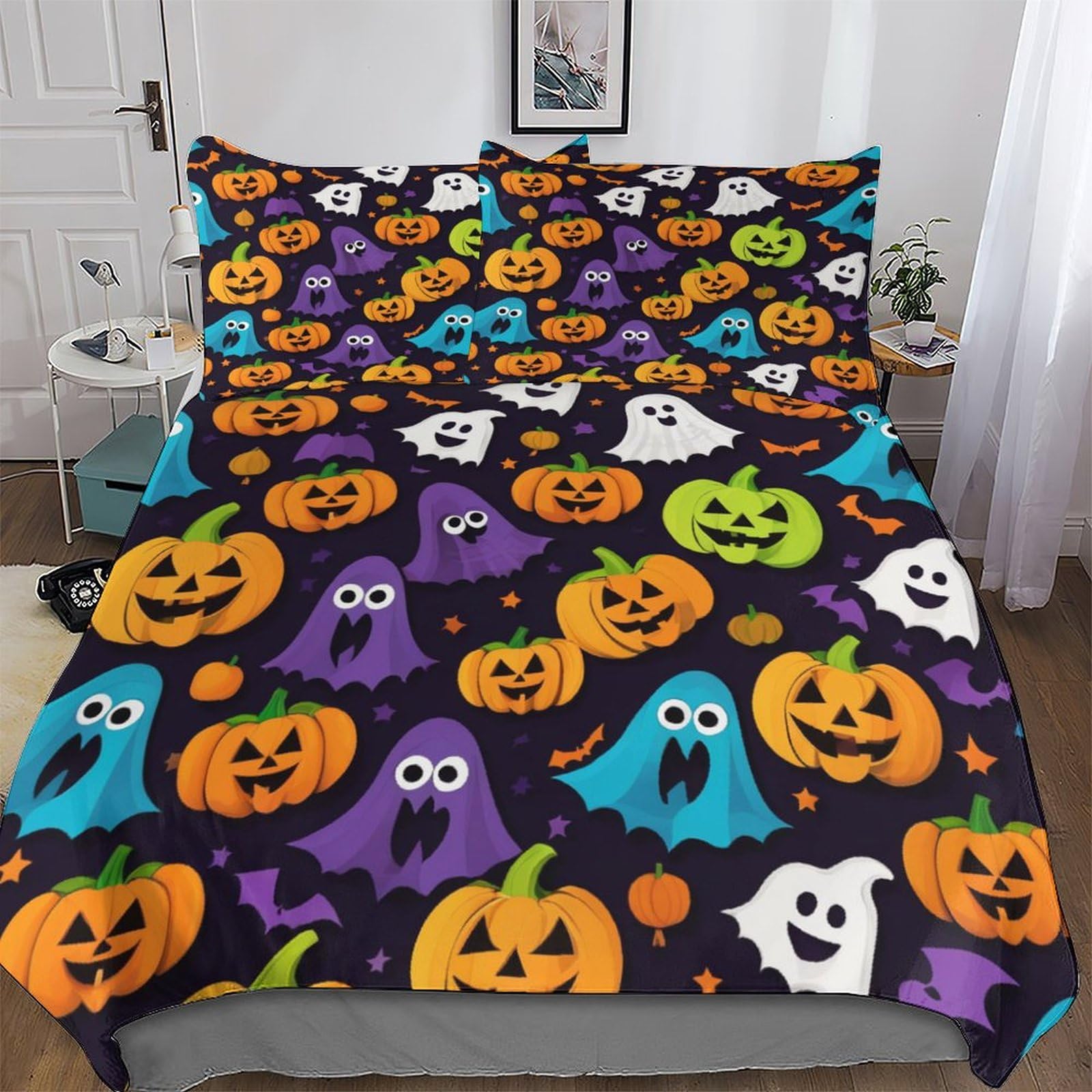 Housse de couette Halloween facile à laver pour grand lit king size microfibre douce