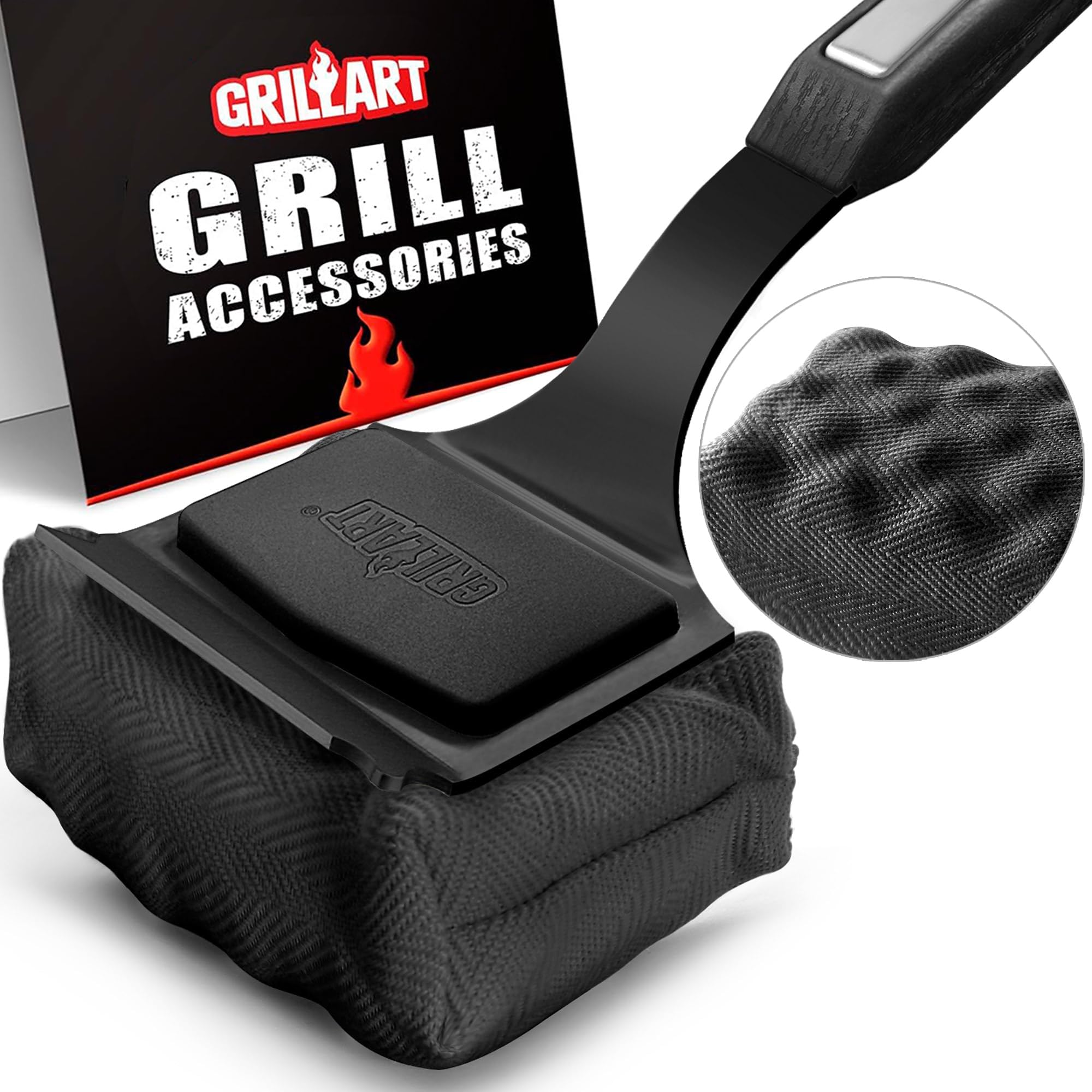 Grill Brush Bristle Free. SteamWizards BBQ Replaceable Cleaning Head, Seamless-Fit Scraper Tools for Cast Iron/Stainless-Steel Grates Griddle, Safe Barbecue Grill Cleaner Brush-Dark Black