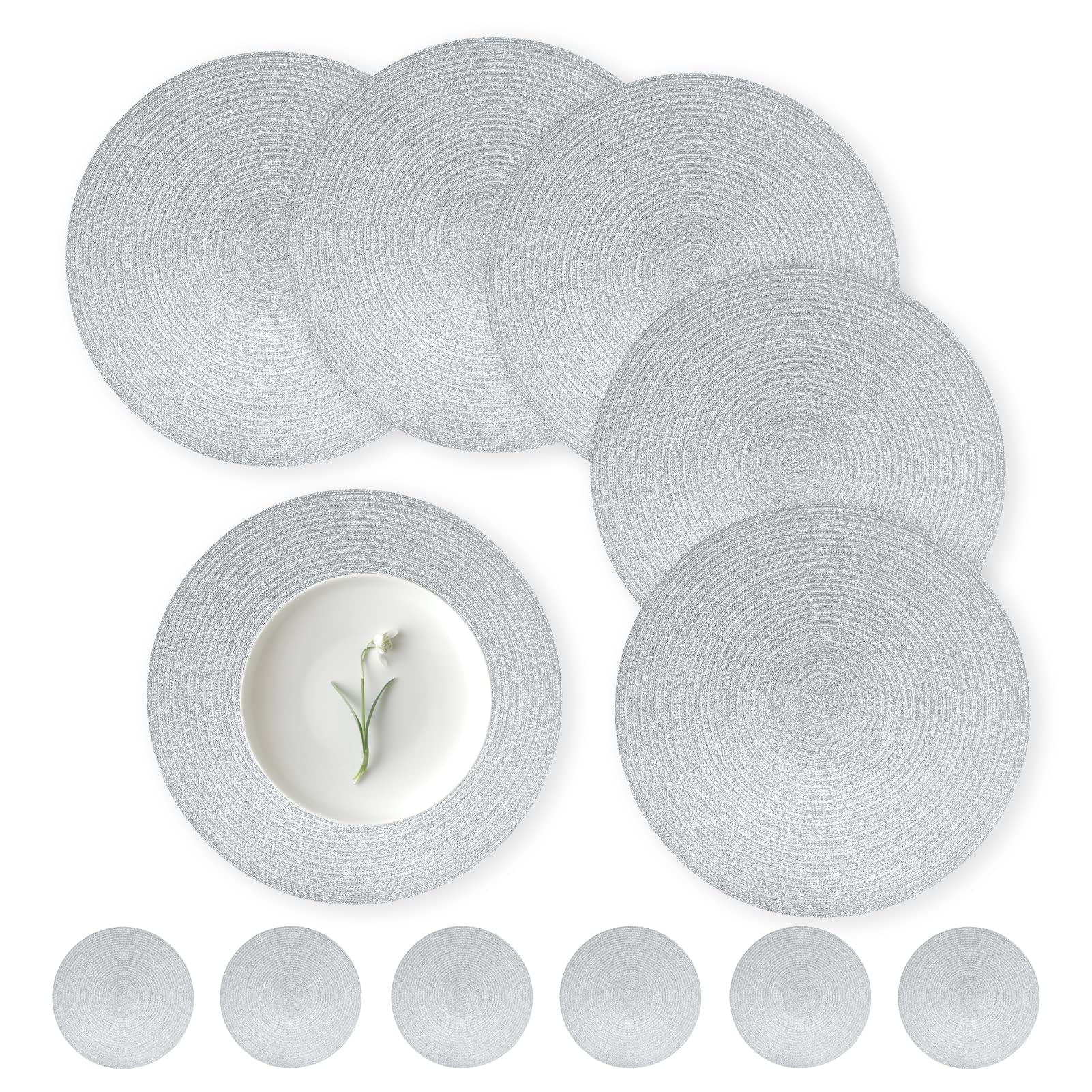 wiipara Round Woven Placemats Set of 6 Heat Resistant Round Braided Table Mats