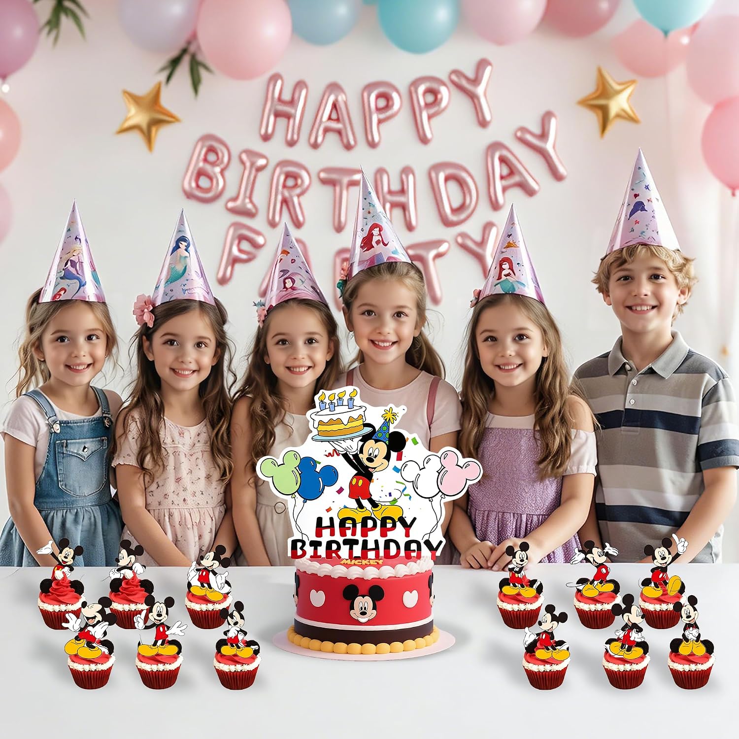 25Pcs Happy Birthday Cake Toppers Set, Cute Mouse Cake Decorations, Cartoon Themed Cupcake Toppers, Birthday Party Supplies (MIqi)