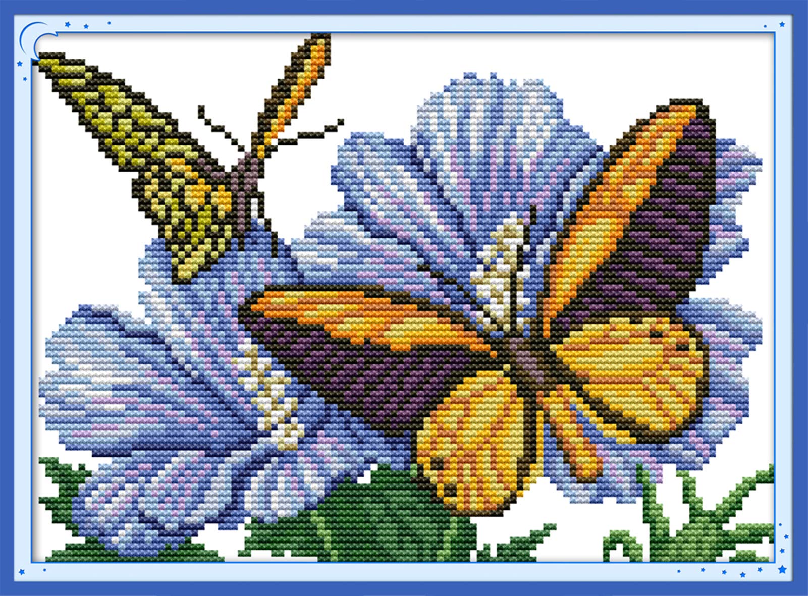 WOWDECOR Cross Stitch Kits for Adults Beginners Pre Printed, Butterfly Love Flowers 14ct Stamped Advanced DIY Embroidery Kits with Pattern