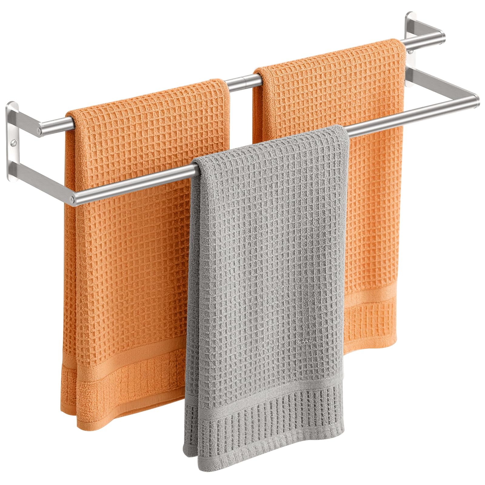 STWWO Double Towel Rail Wall Mounted, 60CM Double Towel Bar Rack for Bathroom Stainless Steel Hand Towel Rod Holder Two-tier Bath Towel Rail Hanger for Wall, Brushed