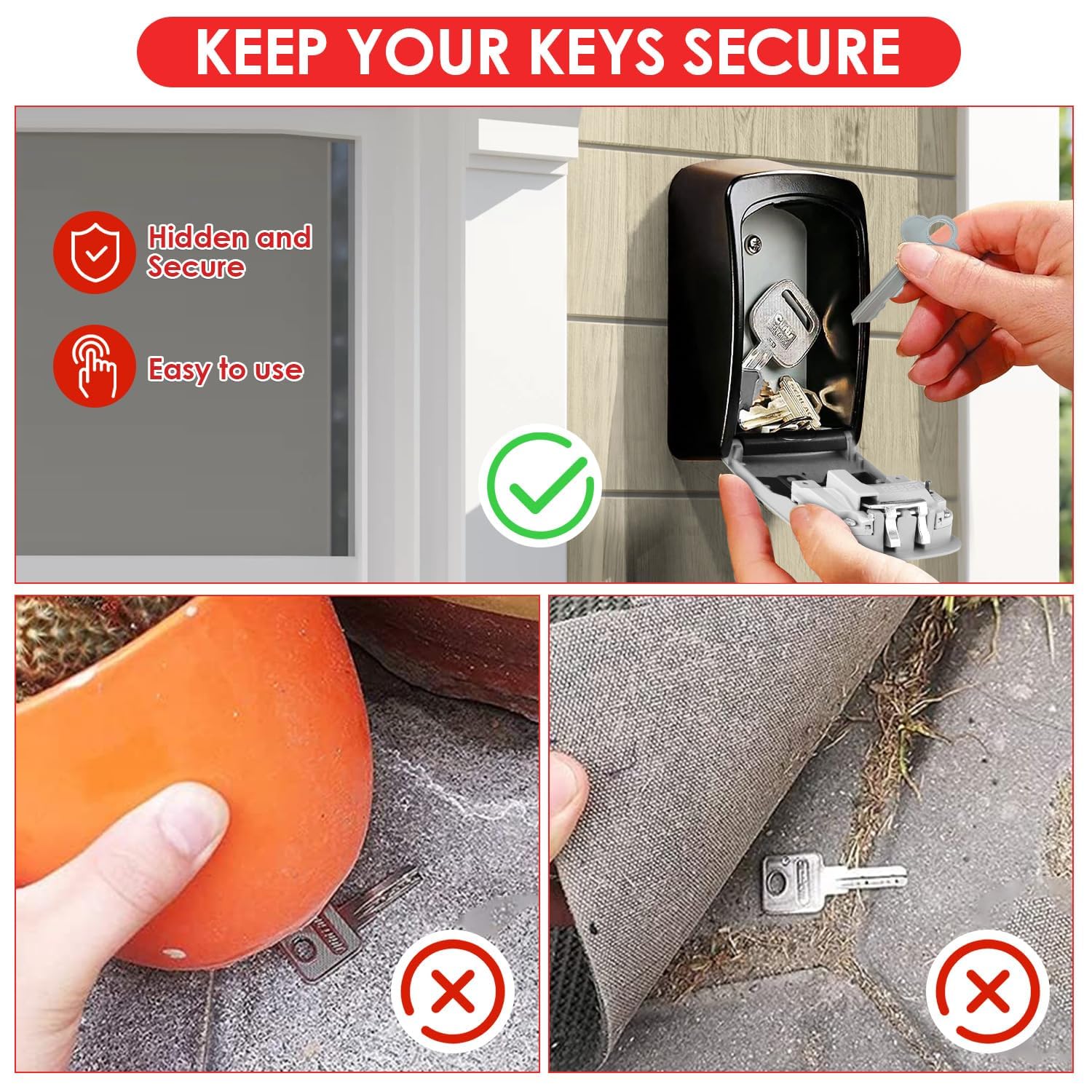 STESHWK Key Lock Box with Wall Mounted Combination House Key Weatherproof Safe Security Key Storage Locker Small Box, 4-Digit Resettable Code Outdoor Lock Box 2