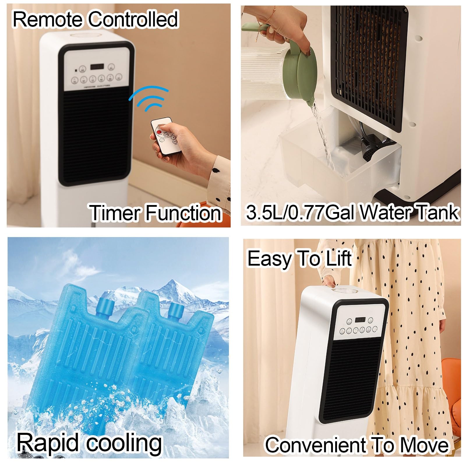 Climatizador Evaporativo 71cm, Depósito 3,5L, Enfriador De Aire Mando a Distancia, 3 Velocidades, Temporizador, 30m²