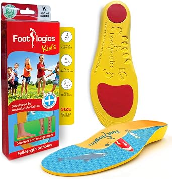 Footlogics Fun Kids Orthotic Shoe Insoles with Arch Support for Childrens Heel Pain Severs Disease, Growing Pains, Flat Feet - Childrens, Pair Toddler 8-10, Full Length - Yellow