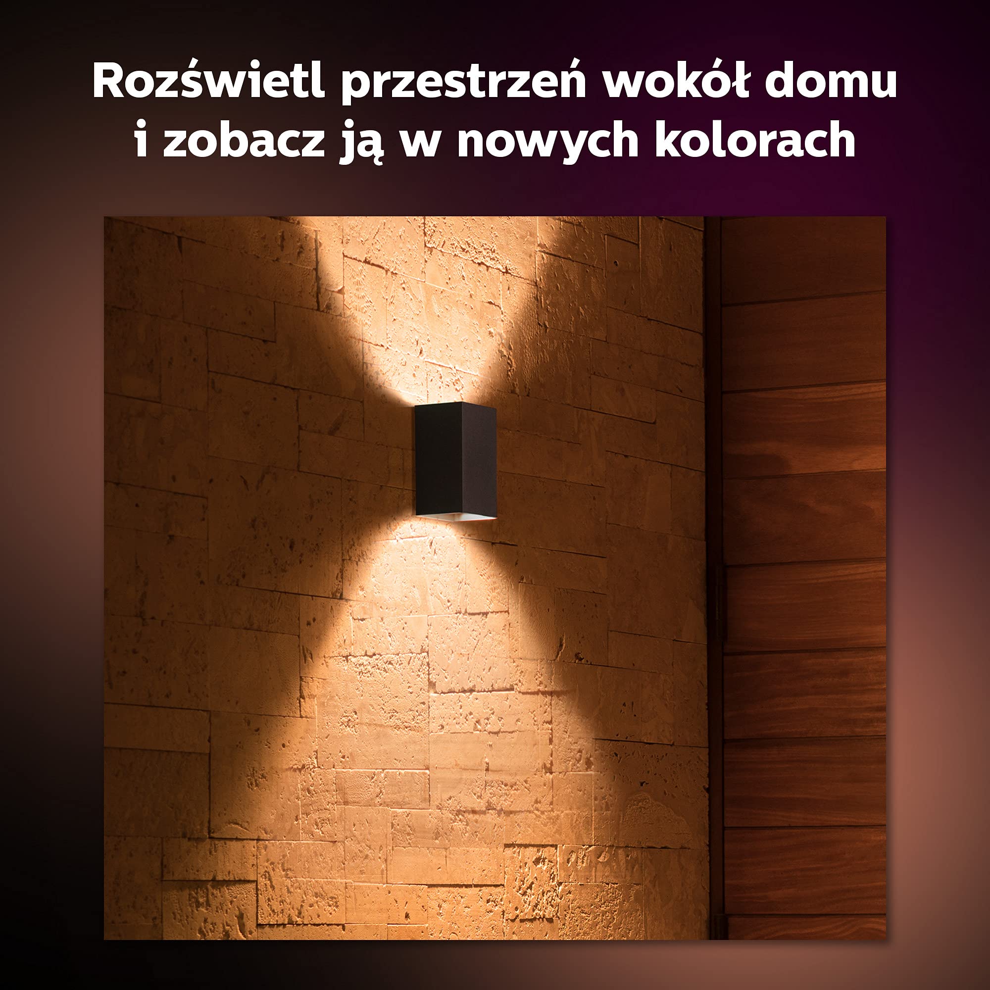 Philips Hue Resonate White and Color Ambiance Zewnętrzna Lampa Ścienna LED (czarna), Kinkiet Zewnętrzny z Paletą 16 mln Kolorów i Możliwością Ściemniania, Smart LED Sterowane Aplikacją