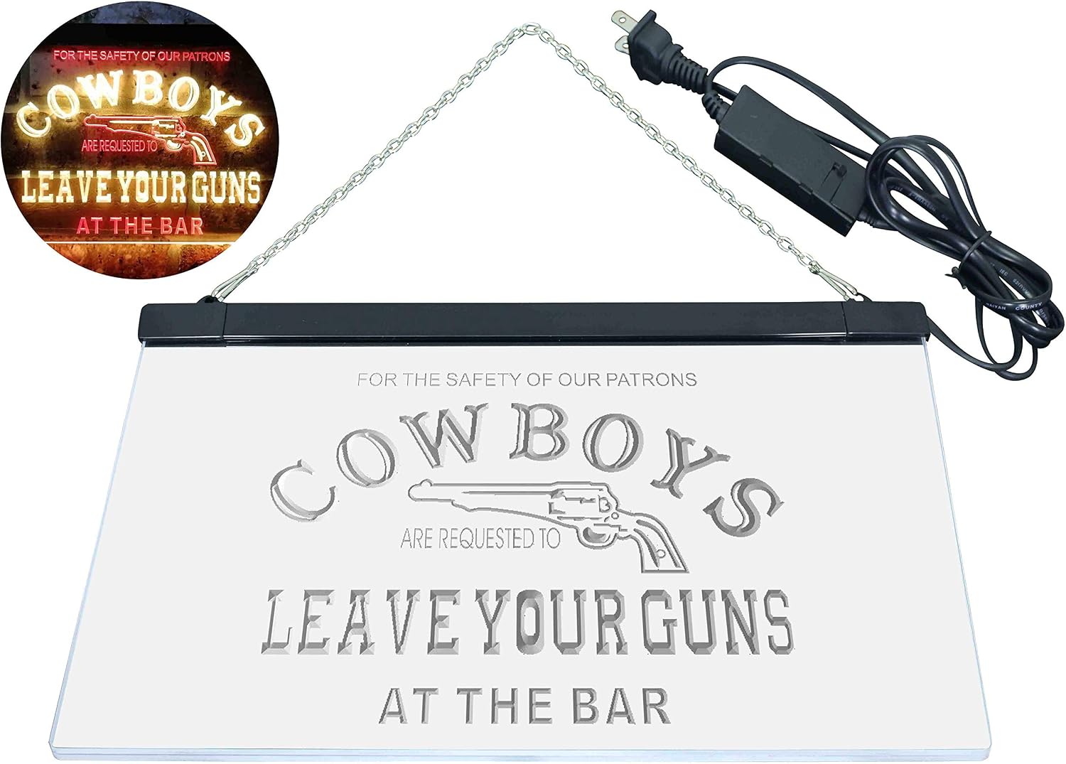 ADVPRO Cowboys Leave Guns Bar Beer Illuminated Dual Color LED Neon Sign Red & Yellow 16" x 12" st6s43-i0783-ry