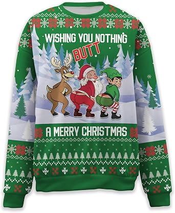Christmas Sweatshirt 3D Graphic Pullover Funny for Men Women Unisex Sweater, Hilarious Holiday Pullovers