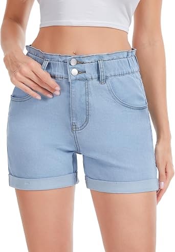 NebuKinex 2 Pack Women's High Waisted Stretchy Jean Shorts with Pockets