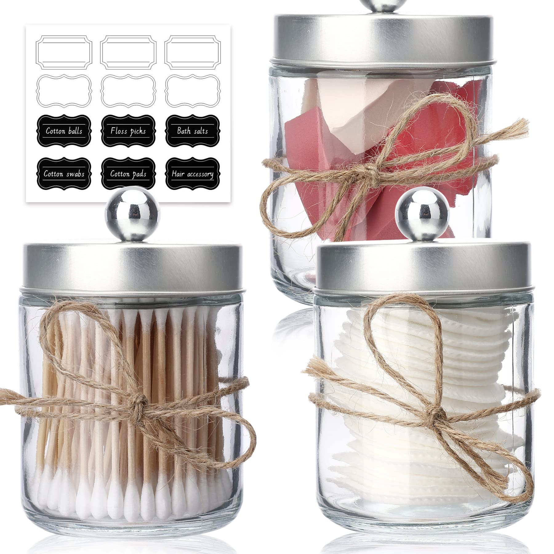 Buy 3 Pack Apothecary Jars Bathroom Organizer Set for Cotton Swab Ball
