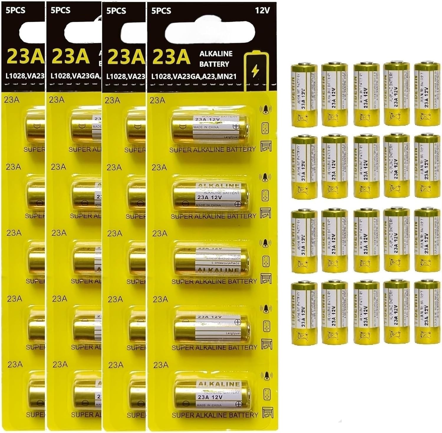 23A 12V Alkaline Battery, A23 Battery,5 Pack, for Doorbells and Remote Controls