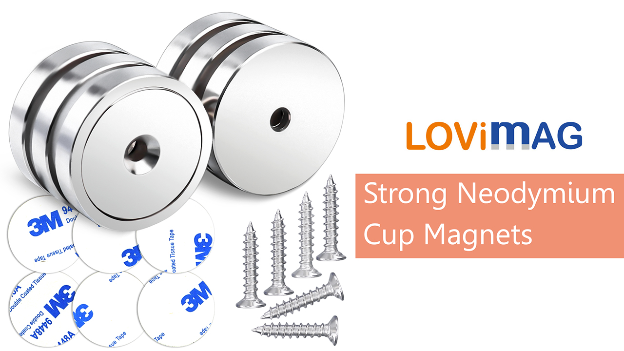 Image of LOVIMAG Strong Neodymium Rare Earth Magnets, 110LBS-50 Pack | Heavy Duty Cup Magnet with Countersunk and Screws for Tool Room, Kitchen Doors, Wall Mounting, Office