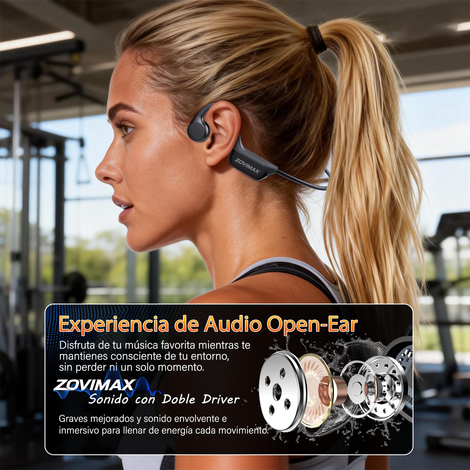 Auriculares de Conducción Ósea Auriculares Oreja Abierta Inalámbricos | Open-Ear Bluetooth 6.0, Sonido Dual Driver, Pantalla LED, IPX7, Conexión Doble y Modo Gaming, Carreras/Ciclismo/Fitness
