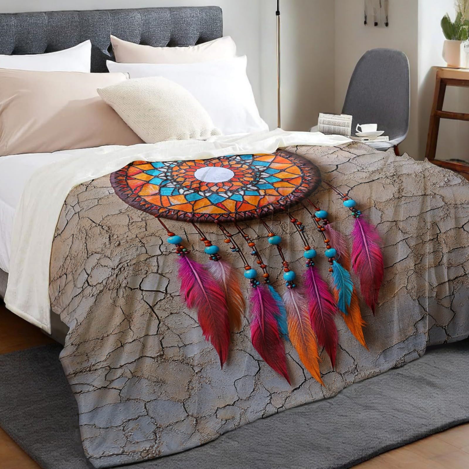 Kuscheldecke 220 x 240 cm Vintage-Traumfänger Flanelldecke Mikrofaser Wohndecke Sofadecke Weiche Decke 3D Digitaldruck für Kinder Erwachsene