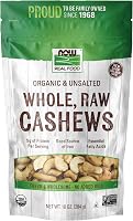 NOW Foods Organic Whole Raw Cashews, Unsalted Non-GMO, 10oz - Rich Buttery Flavor, Protein Fiber Iron Source