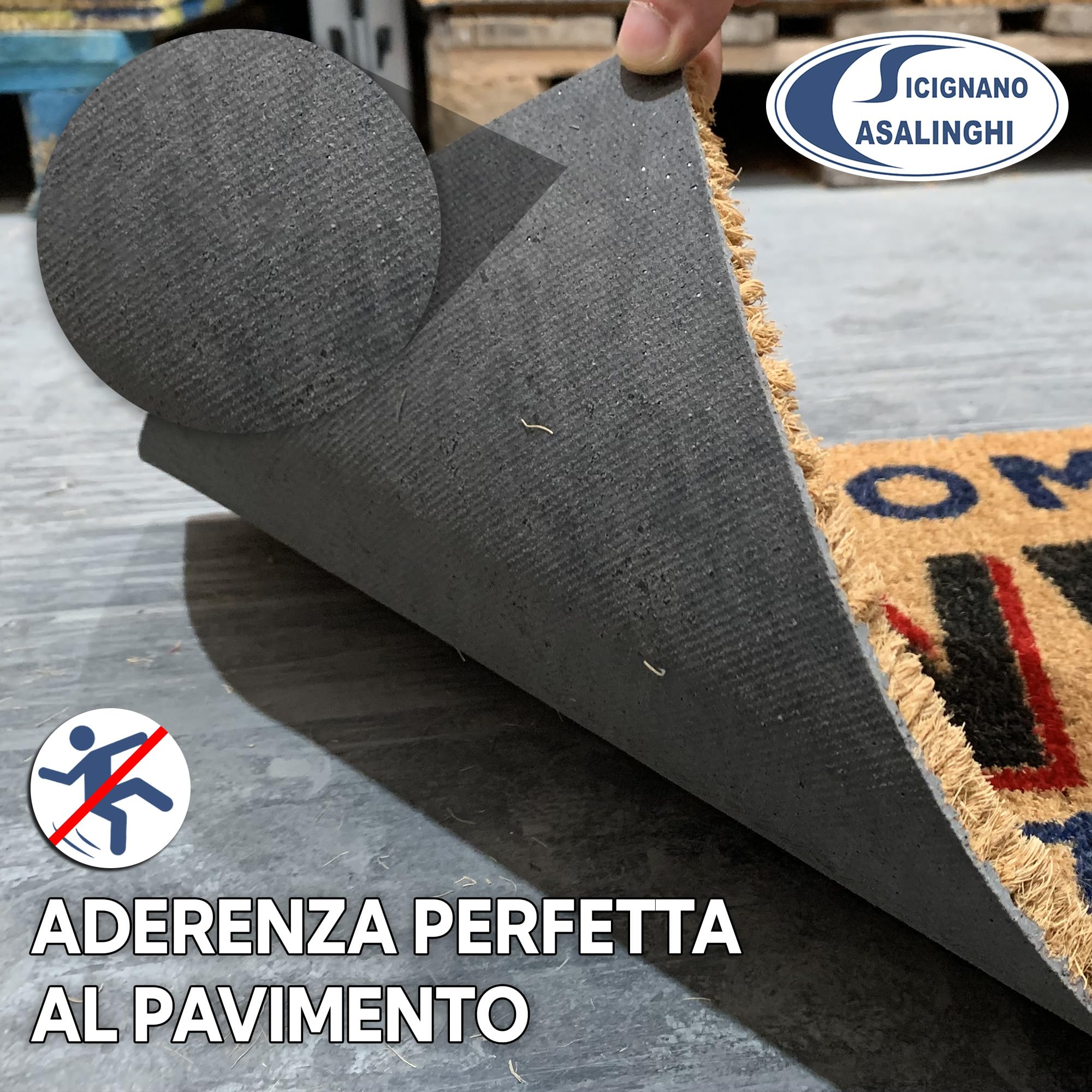 Sicignano - Paillasson en fibre de coco rectangulaire Gulliver 40 x 70 cm avec fond antidérapant - Tapis d'entrée extérieur intérieur, nettoyage maison bureau (1, Welcome)