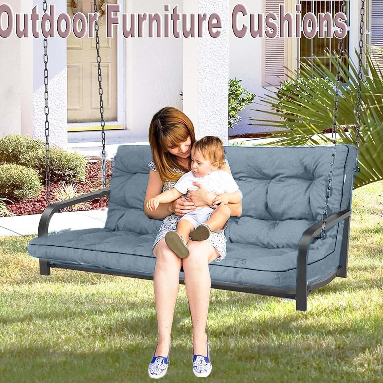 Copertura del Cuscino della Sedia Appesa, Copertura del Cuscino Lavabile della Sedia Dell'Oscillazione, 2 Persone Seater Wicker Rattan Swing Seat Pads per Patio Garden Outdoor Indoor,1